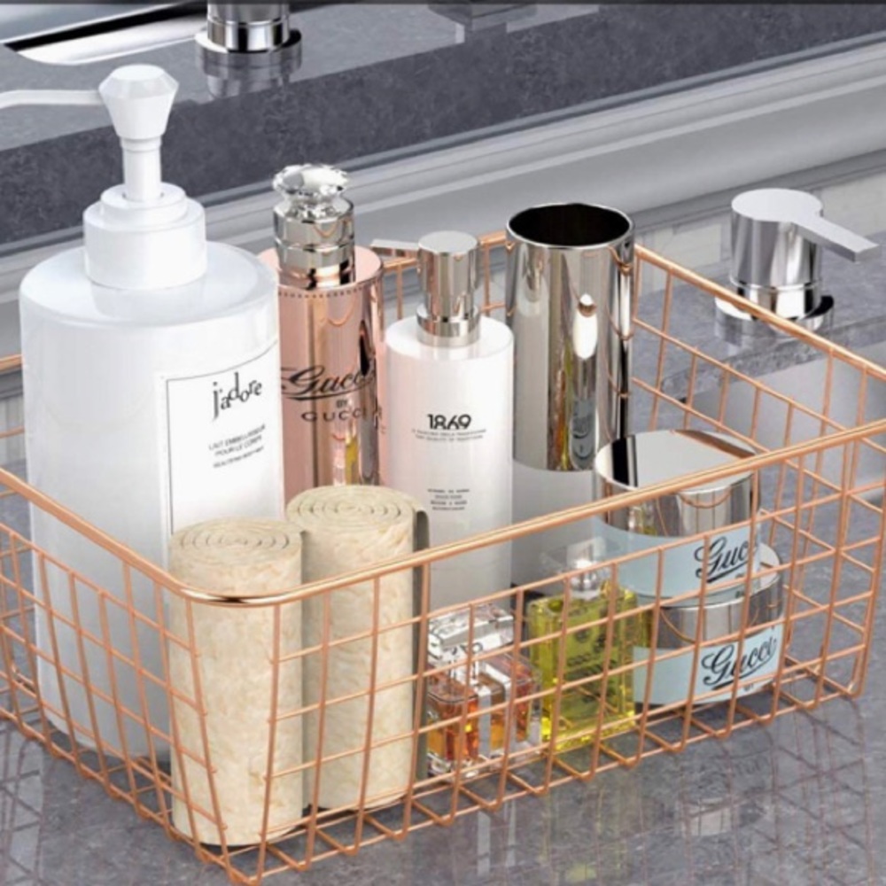 Rose Gold Metal Storage Basket